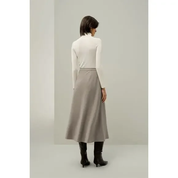 NWT Lilysilk Mottled Silk Wool A Line Skirt Pebble 16 - Picture 4 of 16